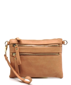 Multi-Pocket Zip Crossbody Bag with Small Wrist Strap WU001 ROSEPINK